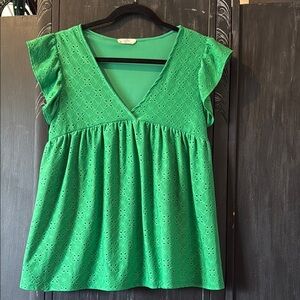 Entro Green Eyelet Blouse